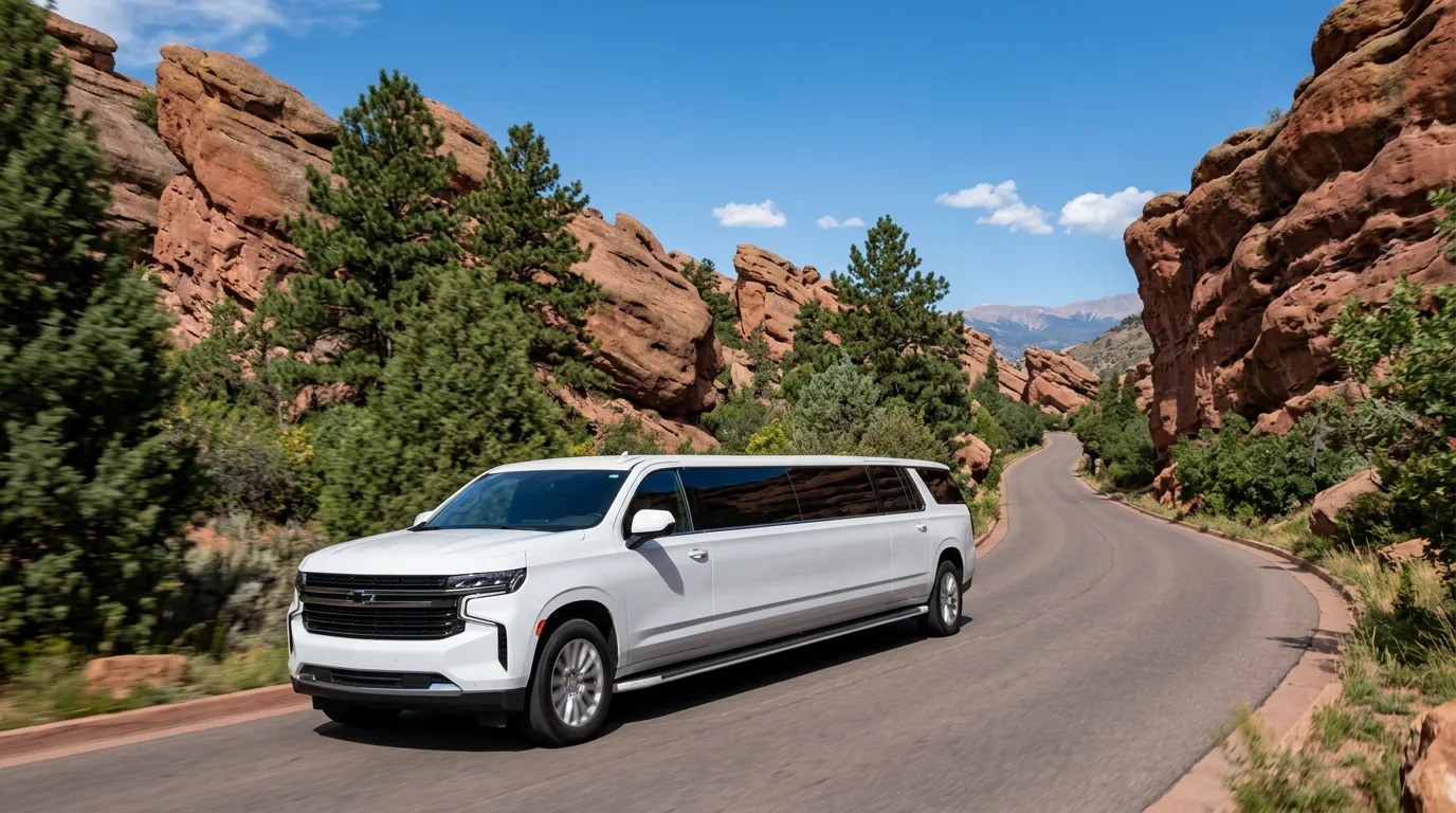 Estes Park white Chevy Suburban 20 passenger stretch limo